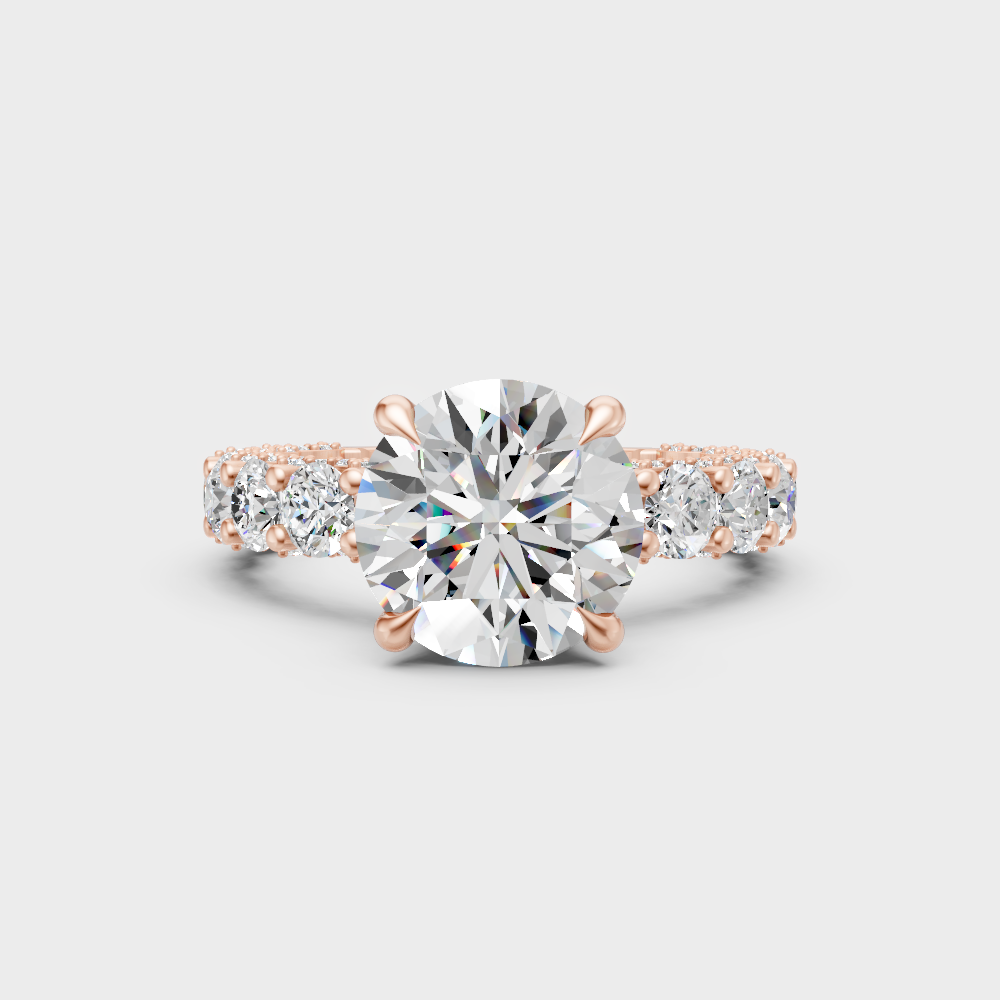 Romantic rose gold engagement ring with a round-cut lab-grown diamond